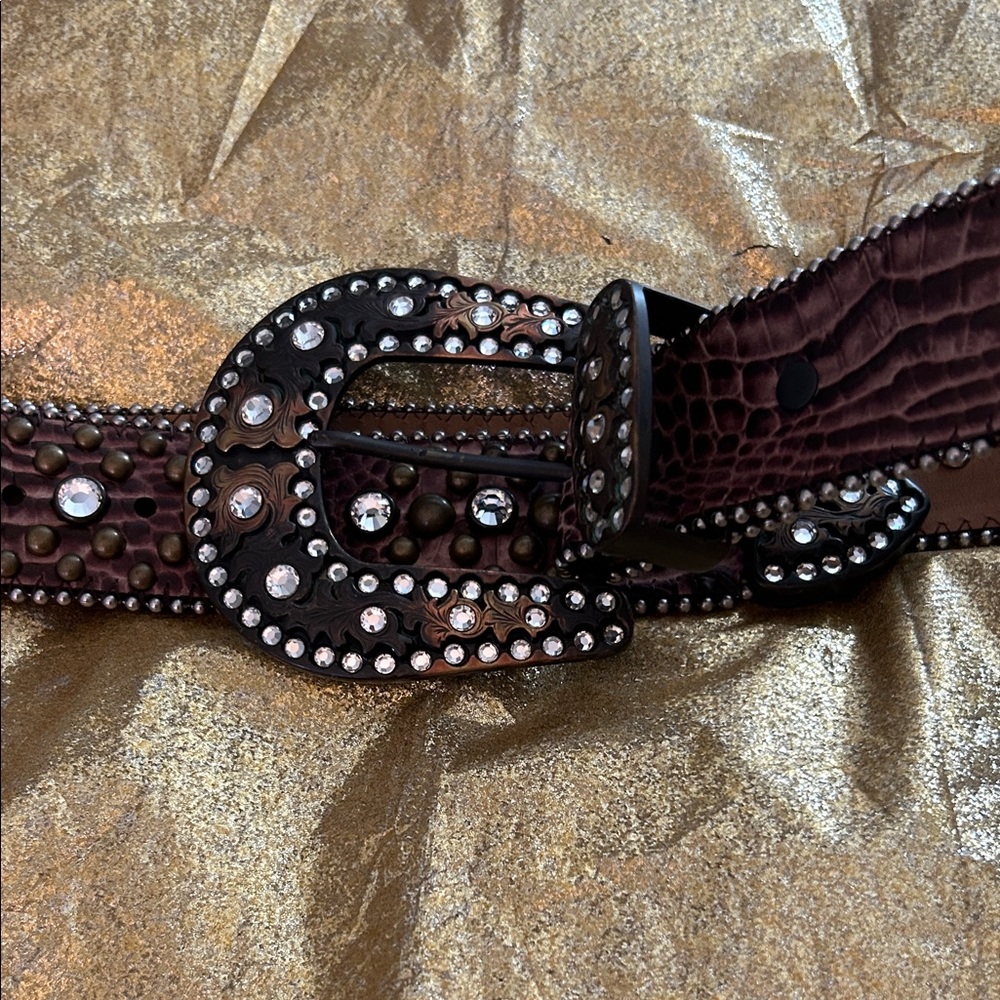 Elegant Brown Rhinestone Belt